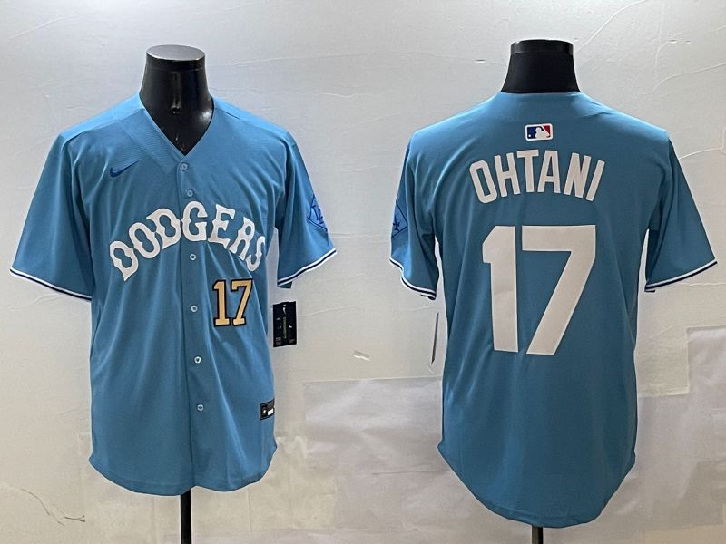 Men Los Angeles Dodgers #17 Ohtani Light Blue Throwback Game 2025 Nike MLB Jersey style 23->los angeles dodgers->MLB Jersey